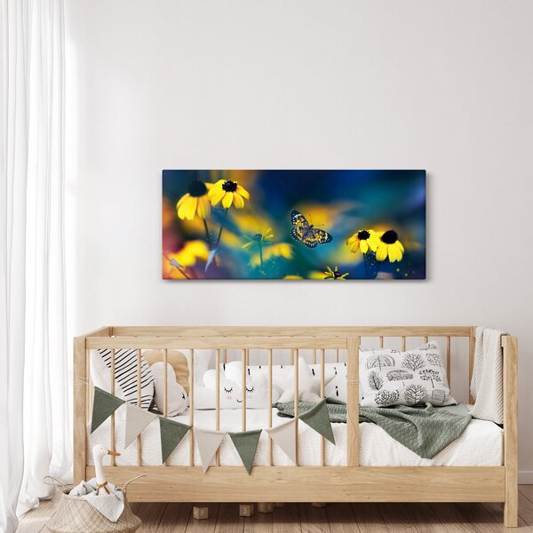 Slika - Žuti leptir s cvijećem (120x50 cm)