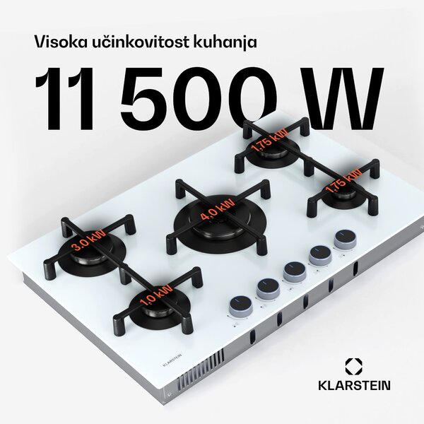 Klarstein Plynová varná doska Illuminosa 5 Sklokeramický horák Sabaf s 5 horákmi