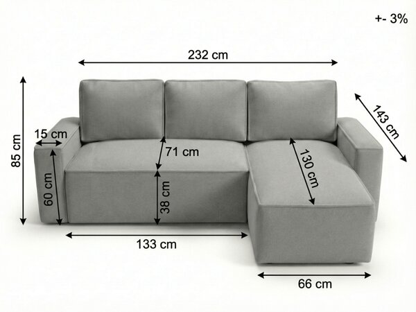 Razvlačna kutna garnitura L SMART BOUCLE 232x143 cm, krem, univerzalna
