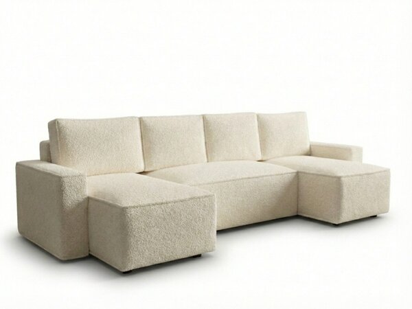 Razvlačna U kutna garnitura SMART BOUCLE 303x140 cm, krem