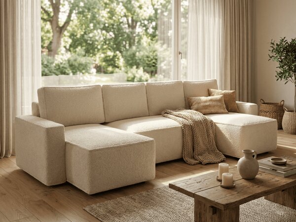Razvlačna U kutna garnitura SMART BOUCLE 303x140 cm, krem