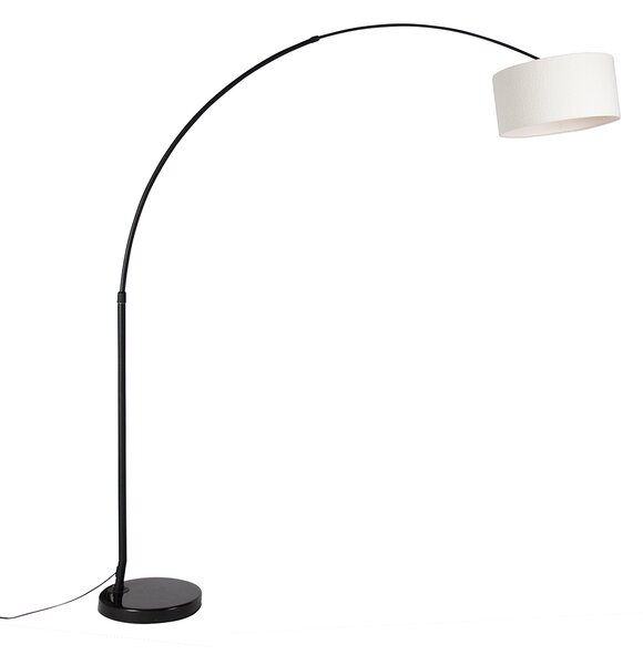 Moderne booglamp zwart met boucle kap wit 50 cm - XXL
