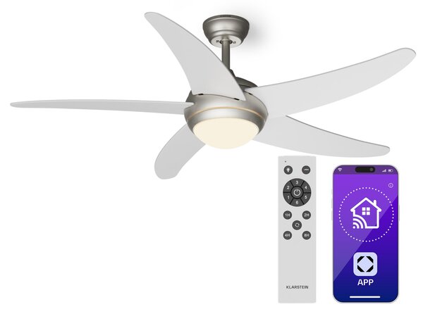 Klarstein Bolero 2 u 1 Smart, stropni ventilator, Ø 132 cm, svjetlo 55 W, daljinski upravljač, upravljanje putem aplikacije, 2 smjera strujanja zraka