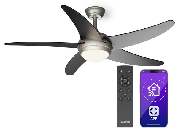 Klarstein Bolero 2 u 1 Smart, stropni ventilator, Ø 132 cm, svjetlo 55 W, daljinski upravljač, upravljanje putem aplikacije, 2 smjera strujanja zraka