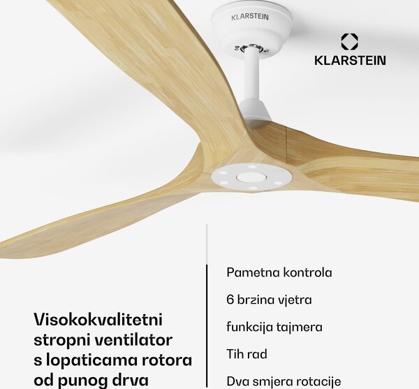 Klarstein Pametni stropni ventilator Bahama Breeze, lopatice rotora od punog drva, daljinski upravljač + upravljanje pomoću aplikacije