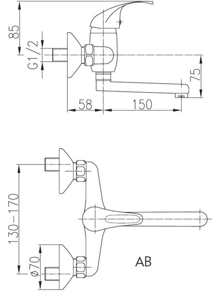 Slavina za sudoper KFA Azuryt L-150 zidna