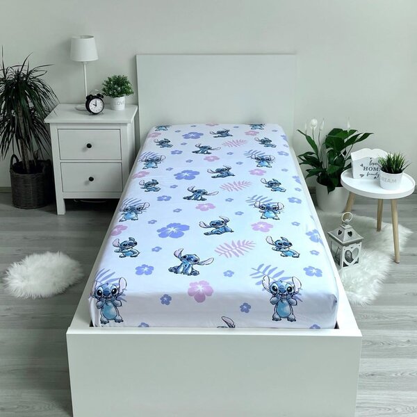 Pamučna dječja plahta s gumom za krevet za jednu osobu 90x200 cm Lilo and Stitch – Jerry Fabrics