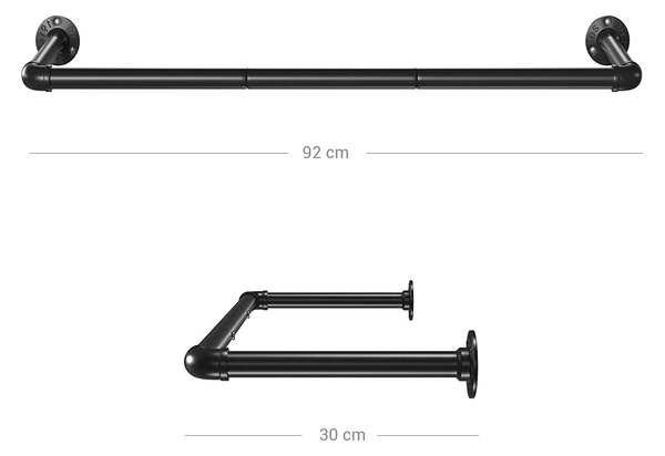 Zidna šipka za odjeću, nosivosti do 50kg, od čelika, crne boje | SONGMICS