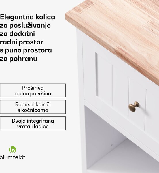 Blumfeldt Etsu, kolica za posluživanje, radna ploča na izvlačenje, 2 ladice, 2 vrata, 2 police, kotači s parkirnom kočnicom, prostor za odlaganje, jednostavno čišćenje