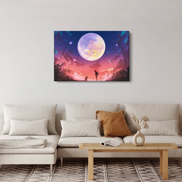 Slika - Žena i pas na mjesečini (90x60 cm)