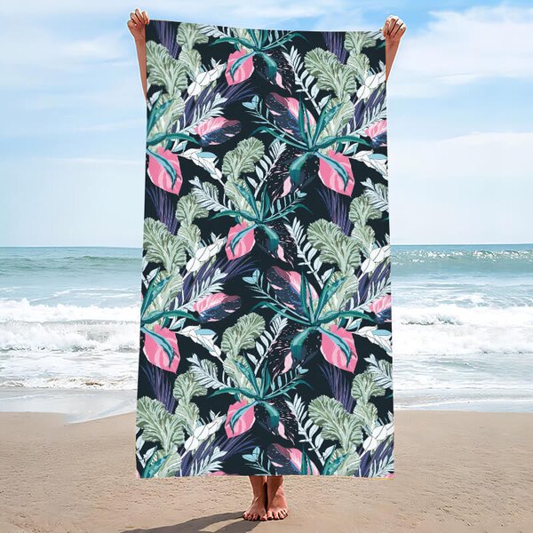 Brzosušeći ručnik za plažu NIGHT BLOSSOM crna 100×180 cm, 100% mikrovlakna