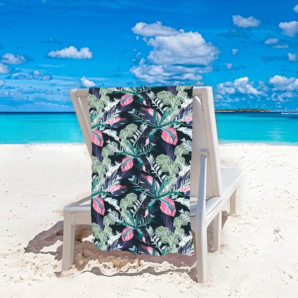 Brzosušeći ručnik za plažu NIGHT BLOSSOM crna 100×180 cm, 100% mikrovlakna