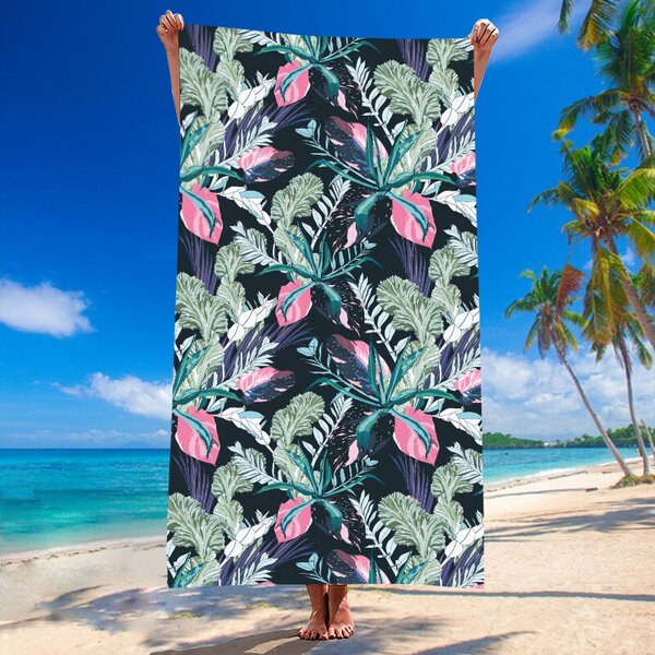 Brzosušeći ručnik za plažu NIGHT BLOSSOM crna 100×180 cm, 100% mikrovlakna