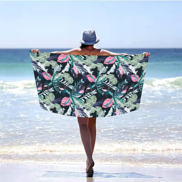 Brzosušeći ručnik za plažu NIGHT BLOSSOM crna 100×180 cm, 100% mikrovlakna