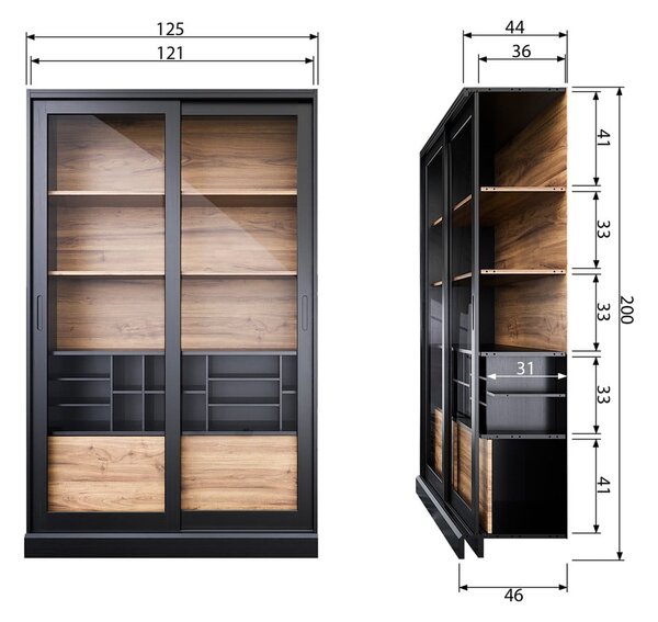 Crna/u prirodnoj boji vitrina od masivnog bora s kliznim vratima 125x200 cm James – WOOOD