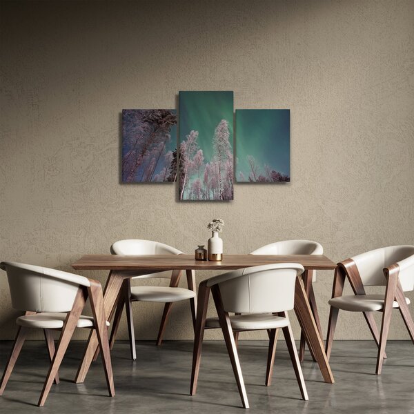 Slika polarne svjetlosti nad zaleđenim drvećem (90x60 cm)