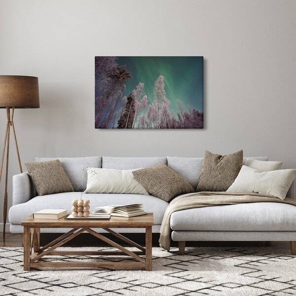 Slika polarne svjetlosti nad zaleđenim drvećem (90x60 cm)