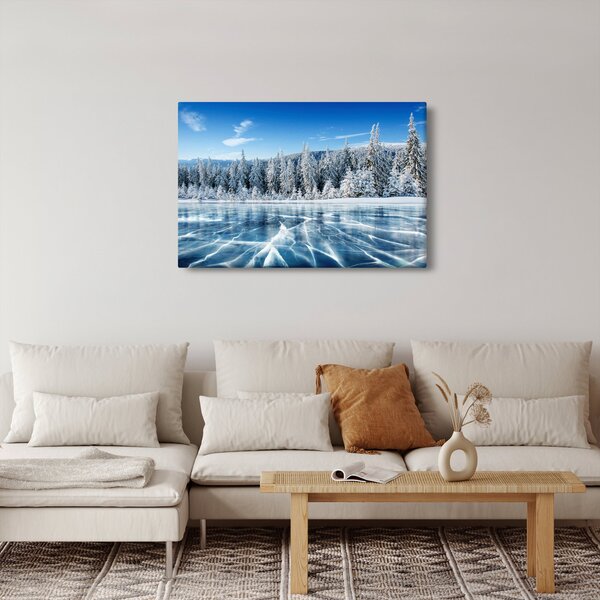 Slika zaleđenog jezera i sniježnih stabala (90x60 cm)