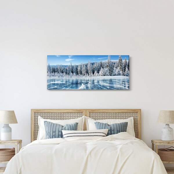 Slika zaleđenog jezera i sniježnih stabala (120x50 cm)