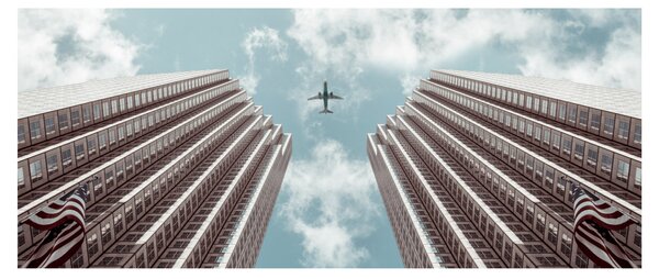 Slika aviona između zgrada (120x50 cm)