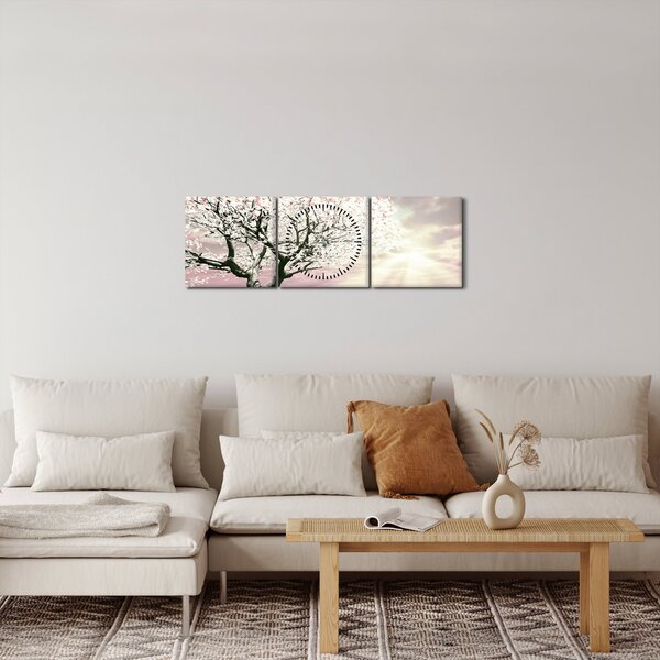 Ružičasta slika stabla (sa satom) (90x30 cm)