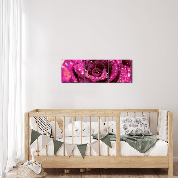 Slika cvijeta ružičaste ruže (sa satom) (90x30 cm)