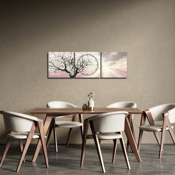 Ružičasta slika stabla (sa satom) (90x30 cm)