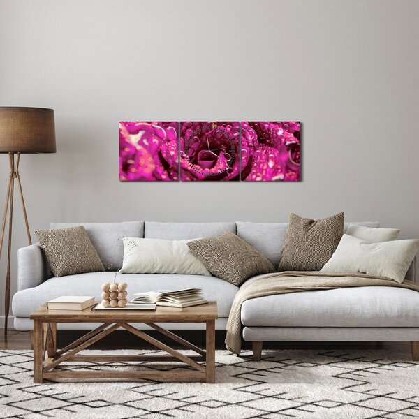 Slika cvijeta ružičaste ruže (sa satom) (90x30 cm)