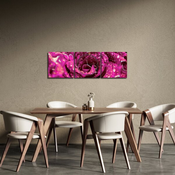 Slika cvijeta ružičaste ruže (sa satom) (90x30 cm)