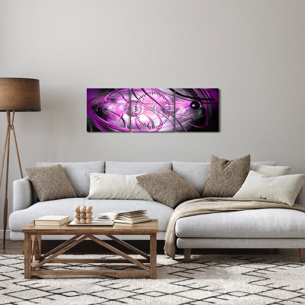 Slika predivne ljubičaste apstrakcije (sa satom) (90x30 cm)