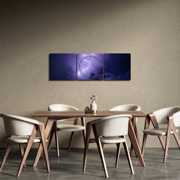 Slika - ljubičasto nebo i munja (sa satom) (90x30 cm)