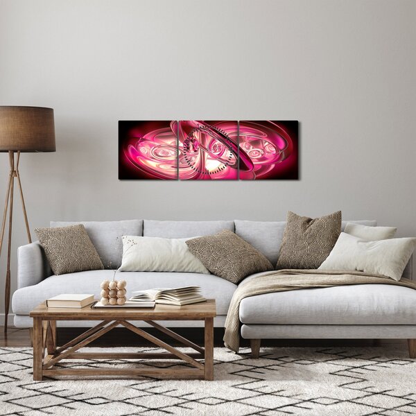 Slika ružičastih fraktala (sa satom) (90x30 cm)