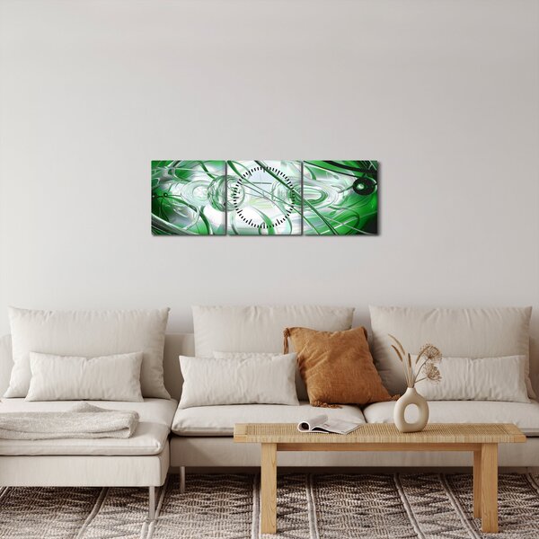 Slika zelene apstrakcije (sa satom) (90x30 cm)