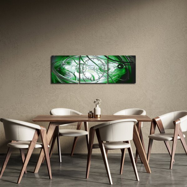 Slika zelene apstrakcije (sa satom) (90x30 cm)