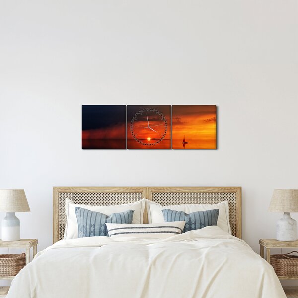 Slika zalaska sunca s jedrilicom (sa satom) (90x30 cm)