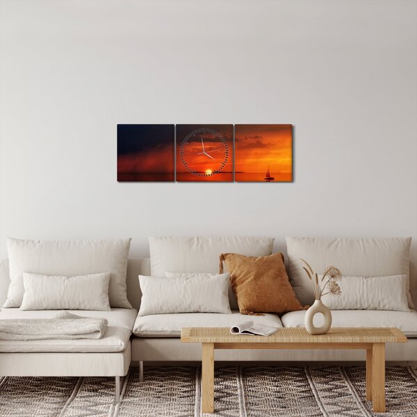Slika zalaska sunca s jedrilicom (sa satom) (90x30 cm)