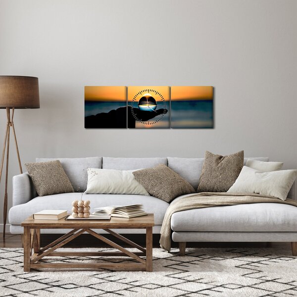 Slika staklene kugle u dlanu (sa satom) (90x30 cm)