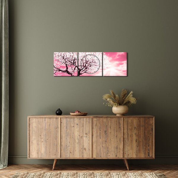 Ružičasta slika stabla (sa satom) (90x30 cm)