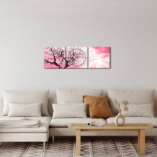 Ružičasta slika stabla (sa satom) (90x30 cm)