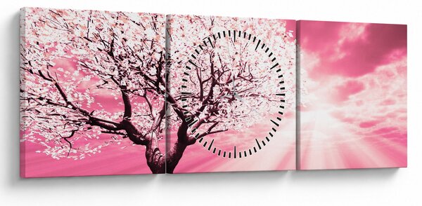 Ružičasta slika stabla (sa satom) (90x30 cm)