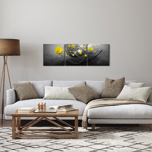 Slika - žute apstraktne kugle (sa satom) (90x30 cm)