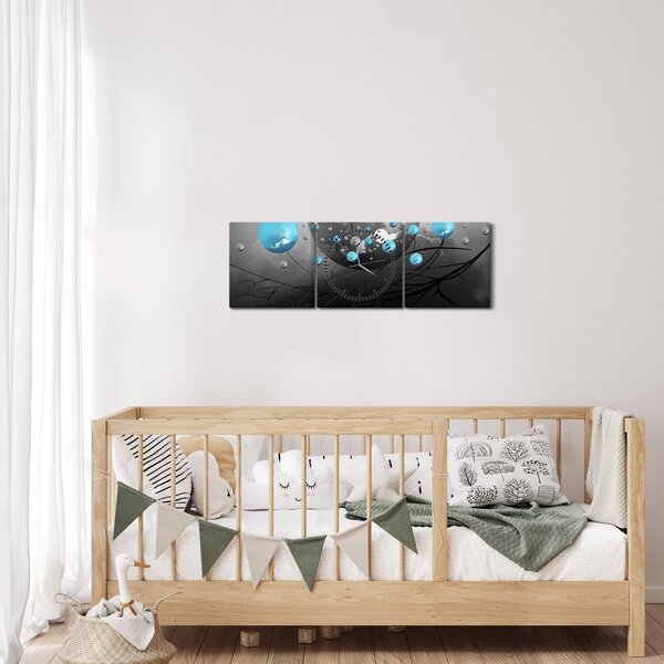 Slika - svijetlo plave apstraktne kugle (sa satom) (90x30 cm)
