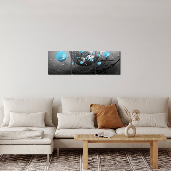 Slika - svijetlo plave apstraktne kugle (sa satom) (90x30 cm)