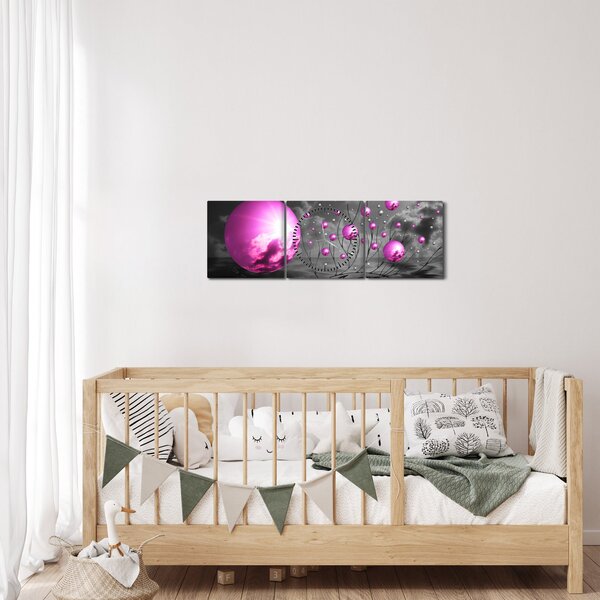Slika ružičastih kugli (sa satom) (90x30 cm)