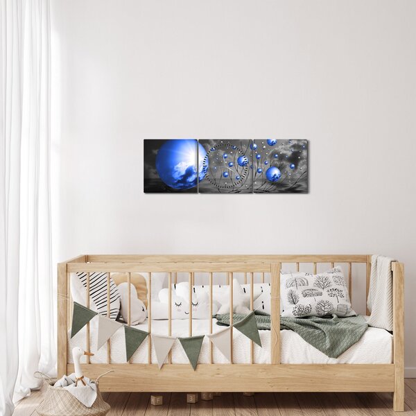 Slika tamno plavih kugli (sa satom) (90x30 cm)