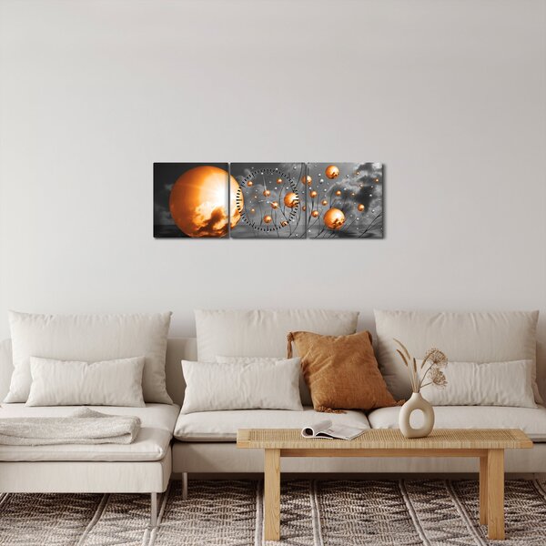 Slika narančastih apstraktnih kugli (sa satom) (90x30 cm)