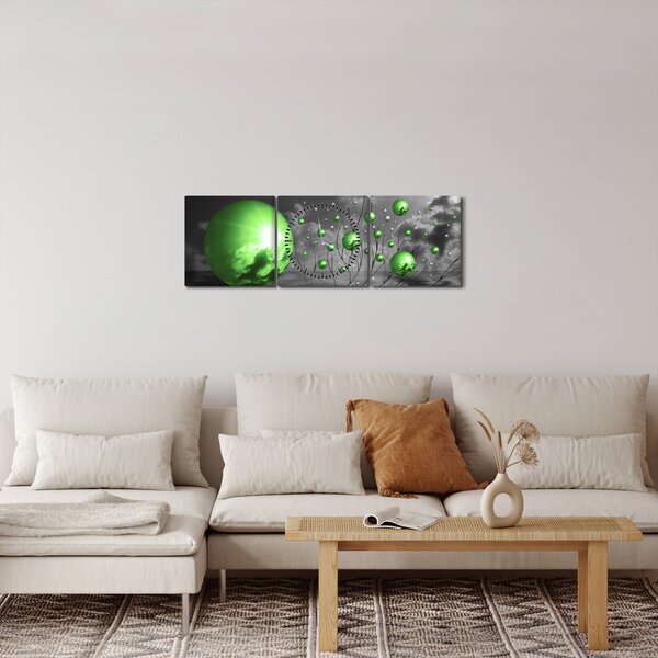 Slika zelenih apstraktnih kugli (sa satom) (90x30 cm)