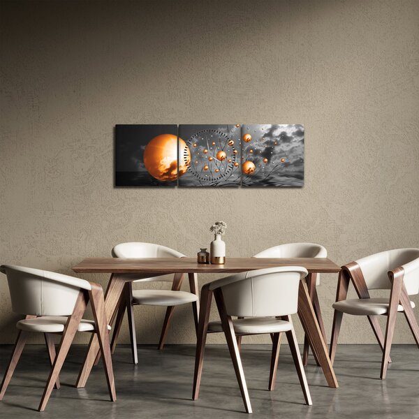 Slika narančastih apstraktnih kugli (sa satom) (90x30 cm)