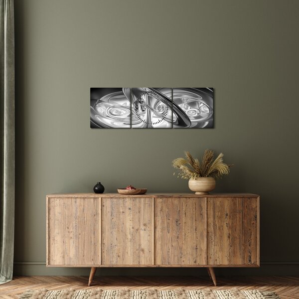 Slika moderne sive apstrakcije (sa satom) (90x30 cm)