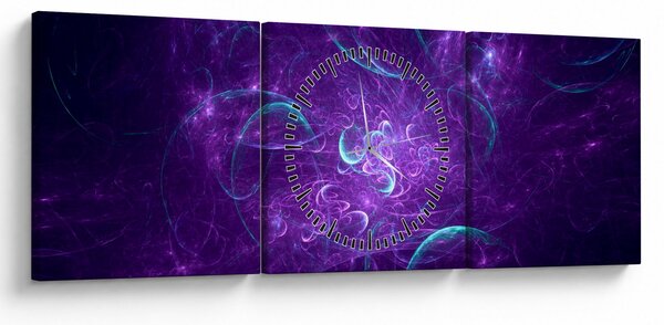 Slika moderne plave apstrakcije (sa satom) (90x30 cm)